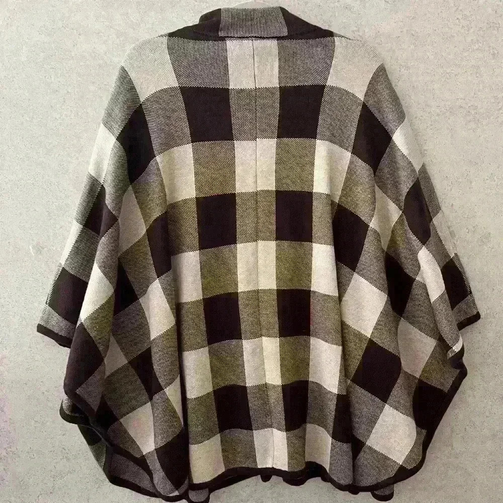RAFAELLA 1X BROWN/TAN CHECKERED ZIPPERED COMFY FALL WINTER CAREER CAPE - Picture 7 of 7